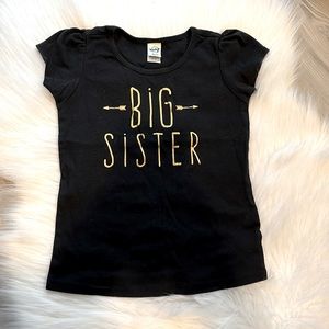 Big Sister black and gold size 5/6 toddler tshirt baby reveal announcement shirt